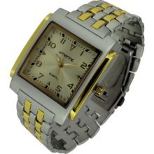 Square Gold Face Two Tone Link Clipper Band Watch Men's