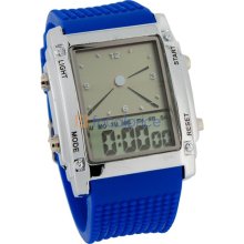 Square Shaped Plastic Band Stainless Steel Case Multicolor LED Dual Movement Wrist Watch (Blue)