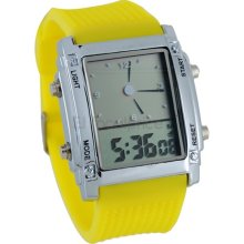 Square Shaped Plastic Band Stainless Steel Case Multicolor LED Dual Movement Wrist Watch (Yellow)