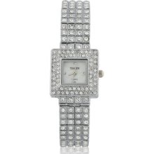 Square White Dial Pave Set Gold Plated Lattice Stainless Steel British Watch