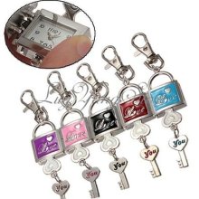 Stainless Steel Love Heart Keyring Keys Padlocks Chain Quartz Pocket Watch Gift