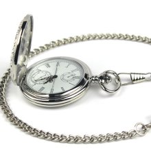 Stainless Steel Pocket Watch Pendant Pocket Quartz Movement Watch + Chain Pw018