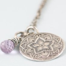 Star Mandala Necklace Amethyst Gemstone Sterling Silver Handmade