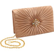 Starburst Pleated Satin Clutch Bag Crystal Accent Detachable Chain