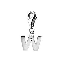 Sterling Silver Diamond Initial W Lobster Clasp Charm For Bracelet