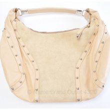 Stuart Weitzman Oat Linen Canvas Leather Swing Stud Hobo Purse Bag $575