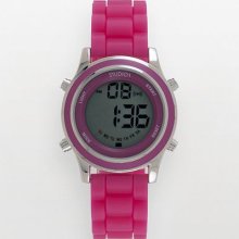 Studio Time Silver Tone Pink Silicone Digital Chronograph Watch