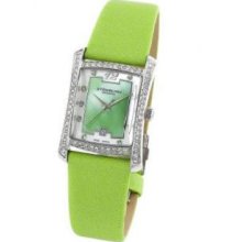 Stuhrling Original 145E.1215L42 Womens Gatsby Girl Swiss Quartz Stainless Steel Caseandamp;#44; Green MOP Dial on Lima Green Leather Strap