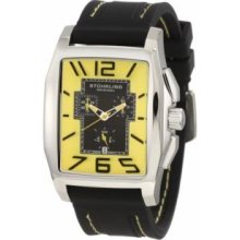 Stuhrling Original 204A.331622 Mens Rectangle Watch Stainless Steel Case with Yellow Stitching and Yellow-Black Dial on Black Rubber strap