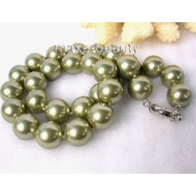 Stunning 14mm round Green South Sea Shell Pearls Necklace Y155