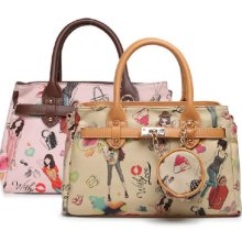 Stylish Exquisite Printing Lady's PU Tote/Cross Body Bag 2 Colors