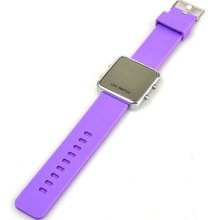 Stylish Purple LED Digital Wrist Watch with Silver Mirror Watch C ...