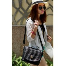 Stylish Stripe Pattern Turn Lock Flap Satchels Shoulder Bag 2 Colors