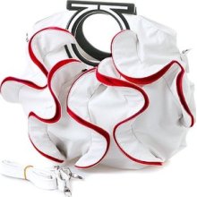 Stylish White, Vibrant Red Large Ruffle Double Handle Satchel Hobo