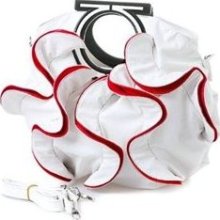 Stylish White, Vibrant Red Large Ruffle Double Handle Satchel Hob ...