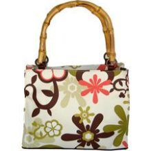 Sunny Hawaii Mod Floral Lunch Tote Bamboo Handles -