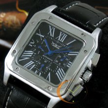 Swiss 6 Hands Square Automatic Mechanical Deluxe Mens Multi Function Watch