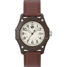 T49691 Timex Mens Expedition White Dial Brown Strap Watch