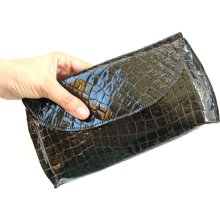 TAKE ME OUT Leather Clutch - Women's Leather Clutch - in Shiny Croco Black