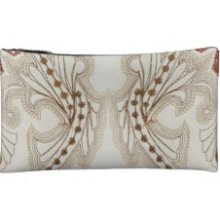 Tan Winged Scalloped Edging on Leather Look Cosmetic Bag