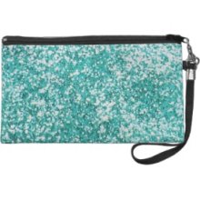 Teal Diamond Bling with Peacock Trim Wristlet Purse