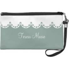 Teal Grey and Lace Wristlet