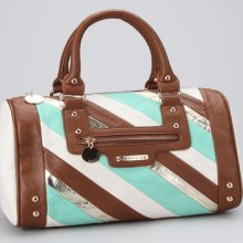 Teal Multi Striped Satchel Pocketbook Purse Bag Rampage - Caroline