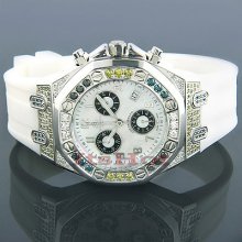 Techno White Blue Black Diamond Watches Mens Luxury Fancy Quartz 2.85ct