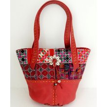 Thai Hand Woven Soft Leather Vintage HMONG Red Beauty Shoulder Bag Fair Trade (BG209.100)