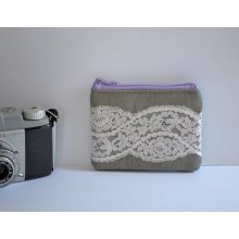 The Allison - floral vintage lace zipper pouch with zipper closure denim and corduroy