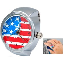 The American Flag Quartz Movement Analog Finger Ring Watch with Copper Plated Alloy Strap