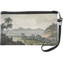 The aqueduct in Rio de Janeiro (colour engraving) Wristlet Purse