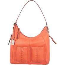 Tignanello Pebble Leather Hobo with Braided Front Pockets - Papaya - One Size