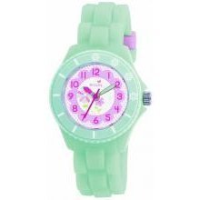 Tikkers Girls Pink Flower Dial Aqua/green Rubber/silicone Strap Watch Tk0021