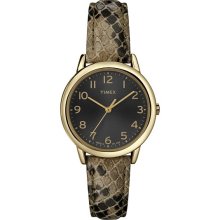 Timex Womens Watch w/ Python-Print Leather Strap