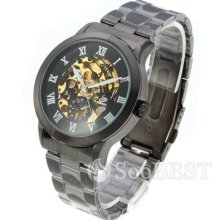 Titanium Black Rome Automatic Auto Skeleton Mechanical Mens Sports Wrist Watch