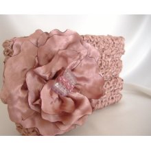 Toffee Satin Clutch with Flower - Fun, Wedding, Formal, Evening - Made to Order