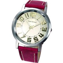 TOKYObay Unisex Platform Analog Stainless Watch - Magenta Leather Strap - Silver Dial - T135-HPK