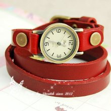 Top Leather Band Wound Retro Casual Style Women's Quartz Watch Dark Brown