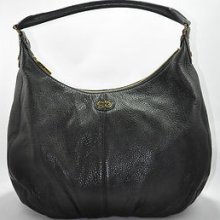 Tory Burch Dakota Logo Soft Pebble Leather Hobo Black Handbag $425 Sold Out