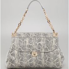 Tory Burch Simon Chain Lizard-Print Shoulder Bag, Natural