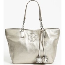 Tory Burch 'Thea Metallic - Small' Leather Tote Gunmetal