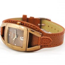 Trend PU Leather Strap Vintage Brown Tone Square Dial Women Wrist Wat