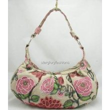 Trendy Linen/cotton Beaded Various Flowers Handbag Hobo 6 Colors