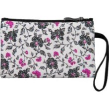 Trendy Shabby Chic Pink Black Floral Pattern Wristlet Purses