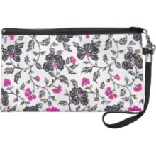 Trendy Shabby Chic Pink Black Floral Pattern Wristlet