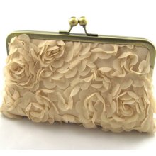 Tul and Beige Petals - silk lined clutch bag