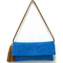 Turquoise suede small bag with tan tassels