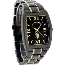 U.S. Polo Assn Mens Black & Gold Tone Tuxedo Dress Quartz Watch USC80197