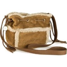 Ugg Quinn Small Leather Drawstring Handbag Adjustable Strap & Lamb Shearling